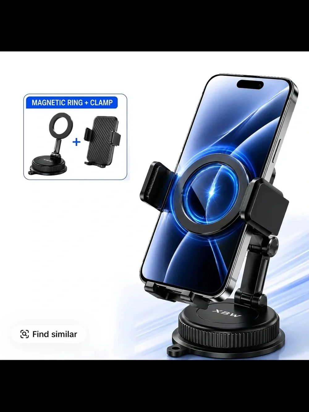 Adjustable Magnetic & Clamp Phone Mount Holder - Black